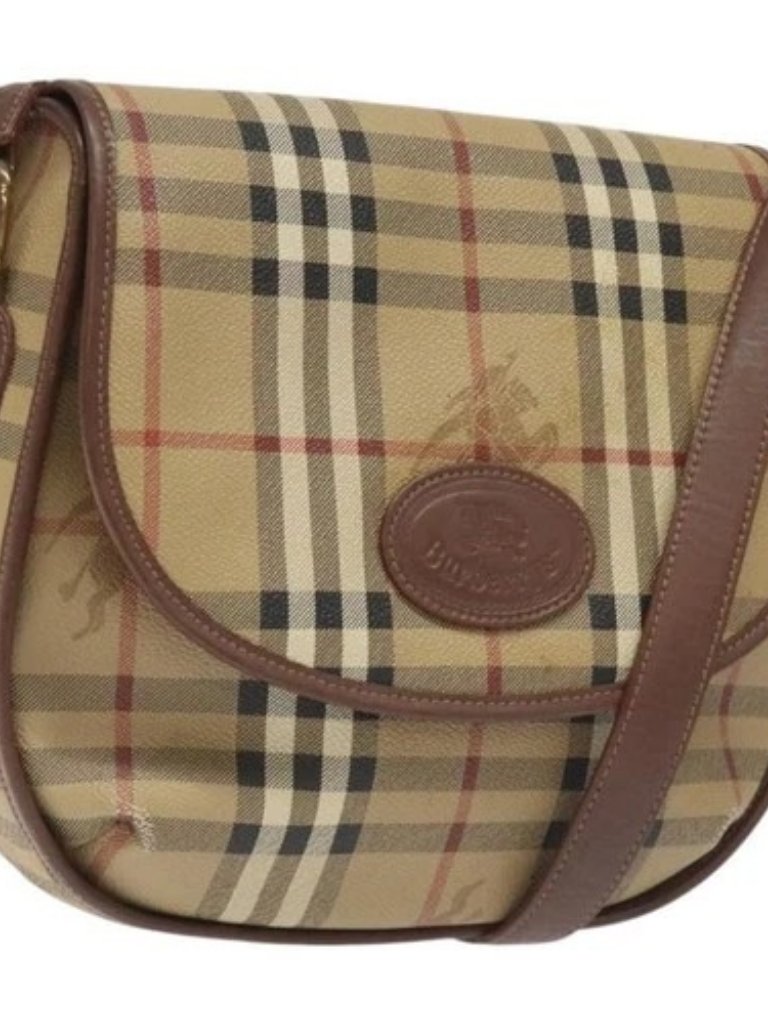 Burberrys Nova Check Shoulder Bag Pvc Beige Gold Auth Jb025